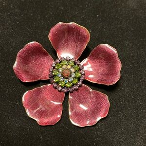 Liz Paiacios San Francisco enamel rhinestone brooch flower
